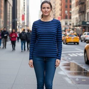 Anne Klein Lightweight Sweater - Blue & Black striped -S NWT